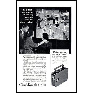 1934 Kodak Cine-Eight 8mm Video Camera Vintage Print Ad Deck Chairs Wall Art